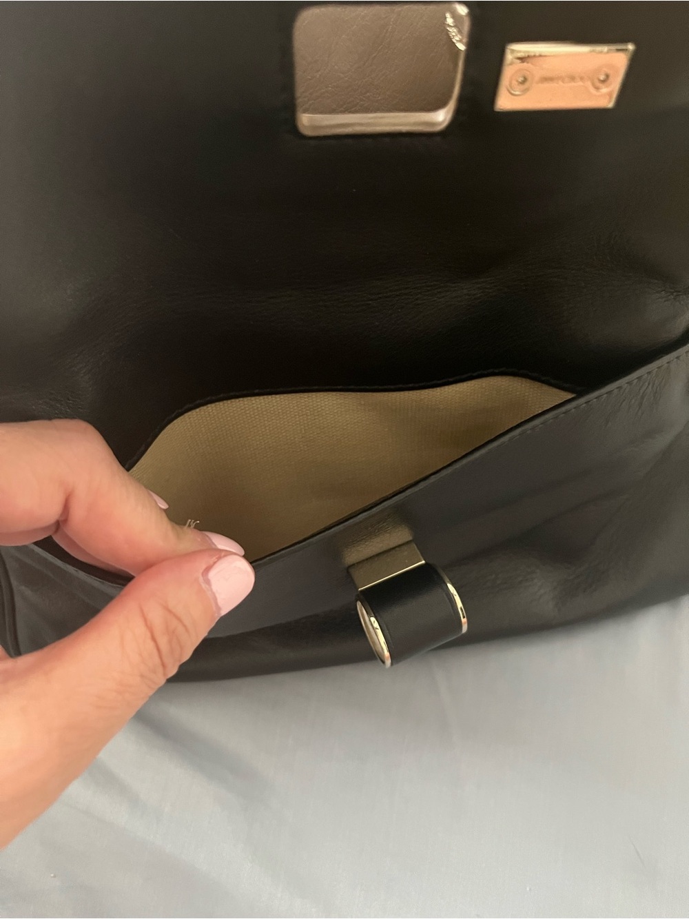 Two-Tone Black and Taupe Leather Satchel - Chic Women's Handbag - Picture 10 of 11